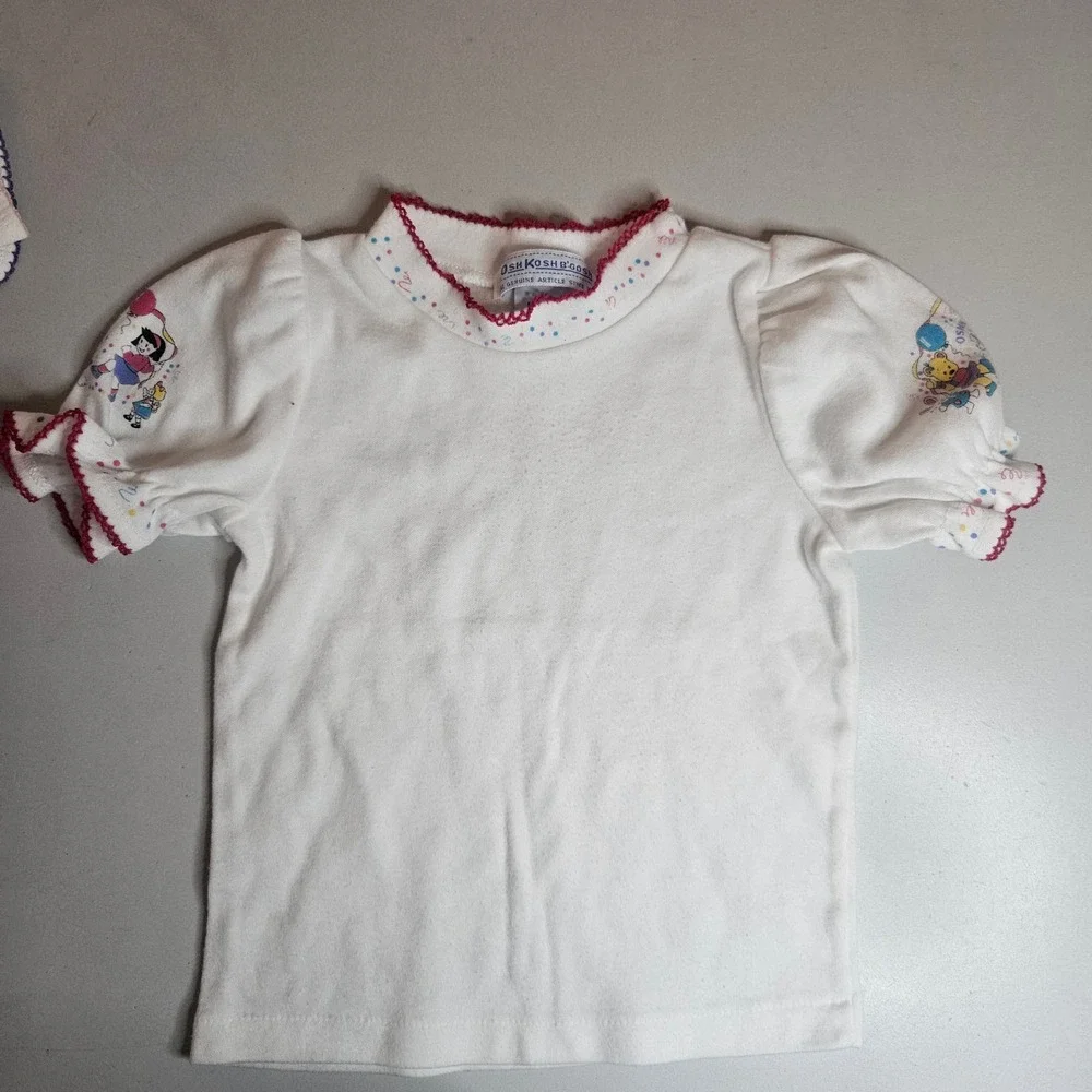 Vintage OshKosh Bgosh Toddler Girls White Puff Sleeve T-Shirt Lot 3 24M 2T USA